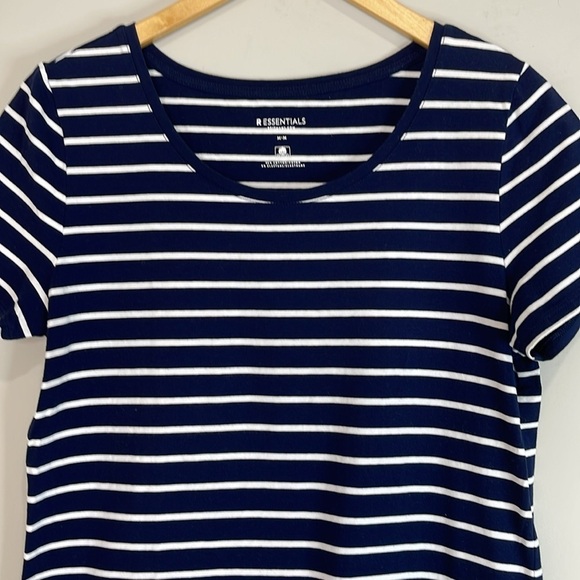 Reitmans R Essentials Striped Scoop Neck Short Sleeve T-Shirt Navy Blue White M - Picture 3 of 11